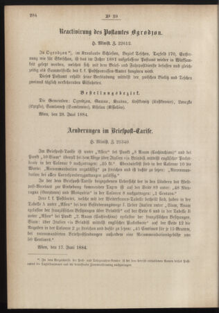 Post- und Telegraphen-Verordnungsblatt für das Verwaltungsgebiet des K.-K. Handelsministeriums 18840704 Seite: 4