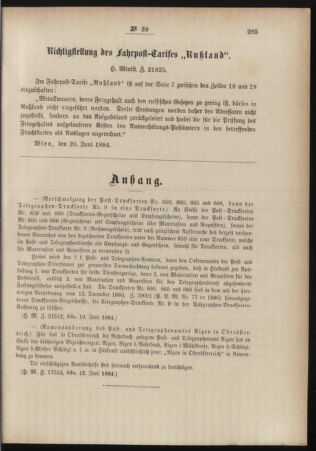 Post- und Telegraphen-Verordnungsblatt für das Verwaltungsgebiet des K.-K. Handelsministeriums 18840704 Seite: 5