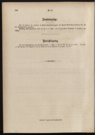 Post- und Telegraphen-Verordnungsblatt für das Verwaltungsgebiet des K.-K. Handelsministeriums 18840710 Seite: 8