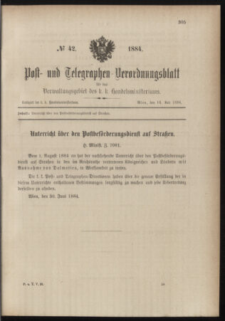 Post- und Telegraphen-Verordnungsblatt für das Verwaltungsgebiet des K.-K. Handelsministeriums 18840714 Seite: 1