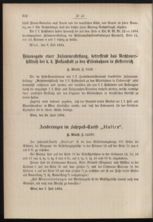 Post- und Telegraphen-Verordnungsblatt für das Verwaltungsgebiet des K.-K. Handelsministeriums 18840716 Seite: 2