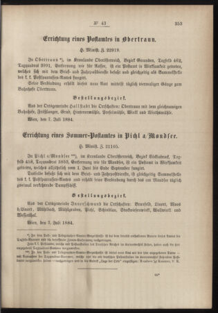 Post- und Telegraphen-Verordnungsblatt für das Verwaltungsgebiet des K.-K. Handelsministeriums 18840716 Seite: 3