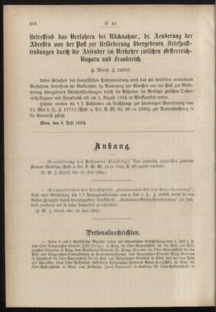 Post- und Telegraphen-Verordnungsblatt für das Verwaltungsgebiet des K.-K. Handelsministeriums 18840718 Seite: 2