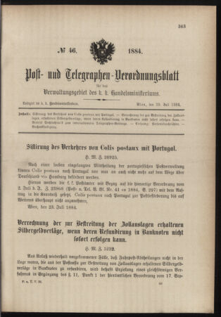 Post- und Telegraphen-Verordnungsblatt für das Verwaltungsgebiet des K.-K. Handelsministeriums