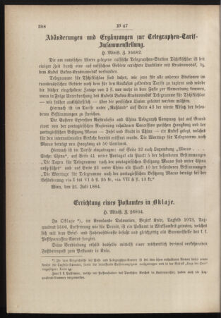 Post- und Telegraphen-Verordnungsblatt für das Verwaltungsgebiet des K.-K. Handelsministeriums 18840731 Seite: 2