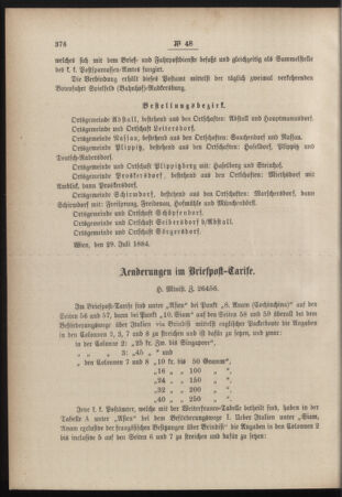 Post- und Telegraphen-Verordnungsblatt für das Verwaltungsgebiet des K.-K. Handelsministeriums 18840803 Seite: 2