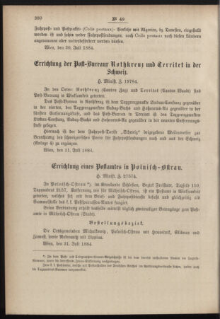 Post- und Telegraphen-Verordnungsblatt für das Verwaltungsgebiet des K.-K. Handelsministeriums 18840808 Seite: 2