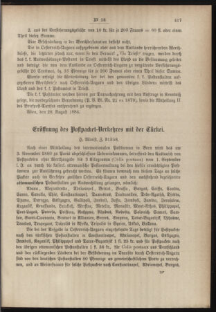 Post- und Telegraphen-Verordnungsblatt für das Verwaltungsgebiet des K.-K. Handelsministeriums 18840830 Seite: 3