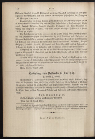 Post- und Telegraphen-Verordnungsblatt für das Verwaltungsgebiet des K.-K. Handelsministeriums 18840830 Seite: 4