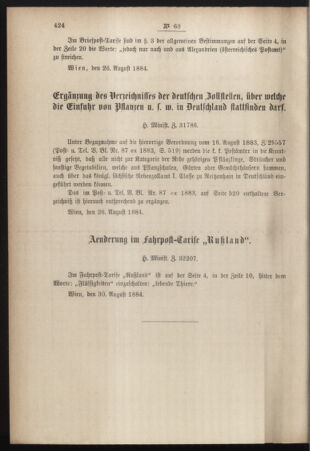 Post- und Telegraphen-Verordnungsblatt für das Verwaltungsgebiet des K.-K. Handelsministeriums 18840904 Seite: 2