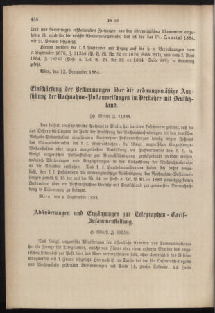 Post- und Telegraphen-Verordnungsblatt für das Verwaltungsgebiet des K.-K. Handelsministeriums 18840922 Seite: 2