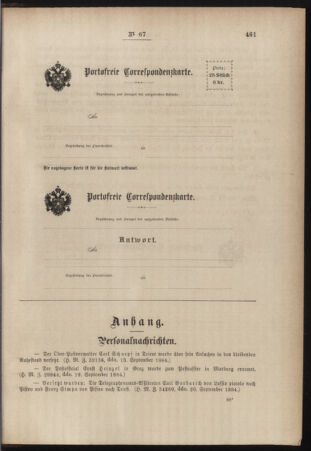 Post- und Telegraphen-Verordnungsblatt für das Verwaltungsgebiet des K.-K. Handelsministeriums 18840925 Seite: 3