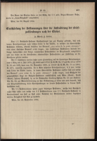 Post- und Telegraphen-Verordnungsblatt für das Verwaltungsgebiet des K.-K. Handelsministeriums 18840929 Seite: 3