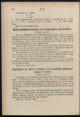 Post- und Telegraphen-Verordnungsblatt für das Verwaltungsgebiet des K.-K. Handelsministeriums 18841009 Seite: 2