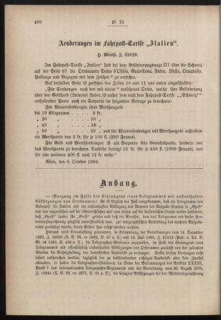 Post- und Telegraphen-Verordnungsblatt für das Verwaltungsgebiet des K.-K. Handelsministeriums 18841022 Seite: 2