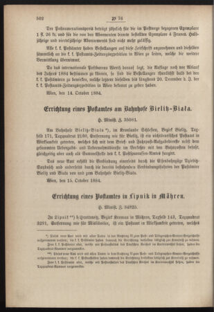 Post- und Telegraphen-Verordnungsblatt für das Verwaltungsgebiet des K.-K. Handelsministeriums 18841027 Seite: 4