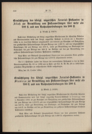 Post- und Telegraphen-Verordnungsblatt für das Verwaltungsgebiet des K.-K. Handelsministeriums 18841031 Seite: 2