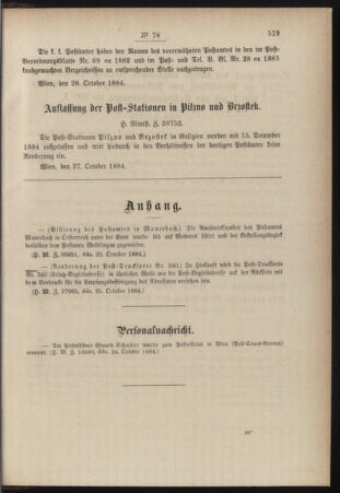 Post- und Telegraphen-Verordnungsblatt für das Verwaltungsgebiet des K.-K. Handelsministeriums 18841031 Seite: 3