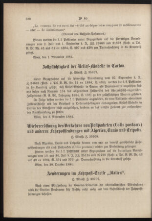 Post- und Telegraphen-Verordnungsblatt für das Verwaltungsgebiet des K.-K. Handelsministeriums 18841112 Seite: 2