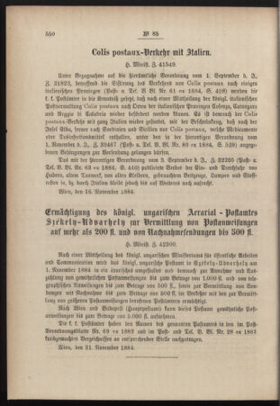 Post- und Telegraphen-Verordnungsblatt für das Verwaltungsgebiet des K.-K. Handelsministeriums 18841126 Seite: 2