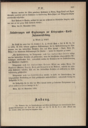 Post- und Telegraphen-Verordnungsblatt für das Verwaltungsgebiet des K.-K. Handelsministeriums 18841129 Seite: 5