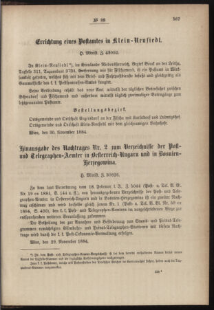 Post- und Telegraphen-Verordnungsblatt für das Verwaltungsgebiet des K.-K. Handelsministeriums 18841210 Seite: 3