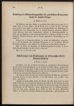 Post- und Telegraphen-Verordnungsblatt für das Verwaltungsgebiet des K.-K. Handelsministeriums 18841227 Seite: 4