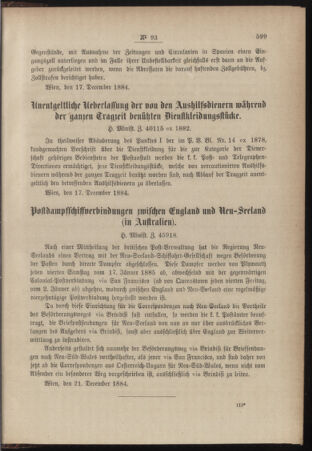 Post- und Telegraphen-Verordnungsblatt für das Verwaltungsgebiet des K.-K. Handelsministeriums 18841230 Seite: 3