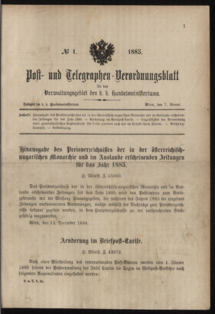 Post- und Telegraphen-Verordnungsblatt für das Verwaltungsgebiet des K.-K. Handelsministeriums 18850107 Seite: 1