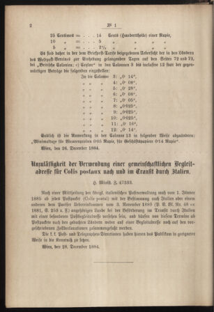 Post- und Telegraphen-Verordnungsblatt für das Verwaltungsgebiet des K.-K. Handelsministeriums 18850107 Seite: 2