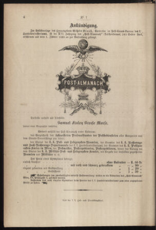 Post- und Telegraphen-Verordnungsblatt für das Verwaltungsgebiet des K.-K. Handelsministeriums 18850107 Seite: 4