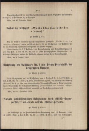 Post- und Telegraphen-Verordnungsblatt für das Verwaltungsgebiet des K.-K. Handelsministeriums 18850112 Seite: 3