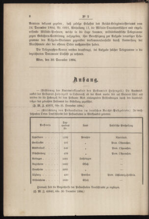 Post- und Telegraphen-Verordnungsblatt für das Verwaltungsgebiet des K.-K. Handelsministeriums 18850112 Seite: 4