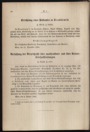 Post- und Telegraphen-Verordnungsblatt für das Verwaltungsgebiet des K.-K. Handelsministeriums 18850116 Seite: 2