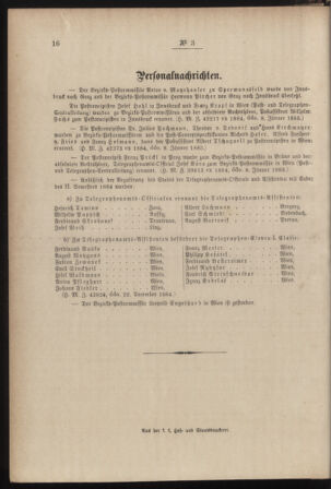 Post- und Telegraphen-Verordnungsblatt für das Verwaltungsgebiet des K.-K. Handelsministeriums 18850116 Seite: 4