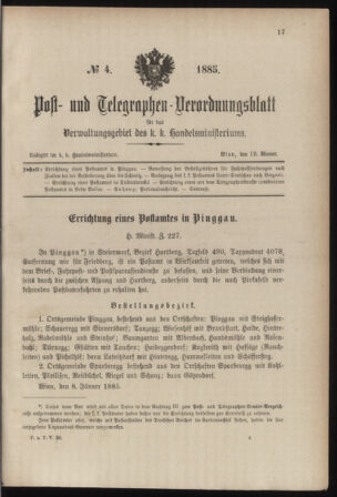 Post- und Telegraphen-Verordnungsblatt für das Verwaltungsgebiet des K.-K. Handelsministeriums 18850119 Seite: 1