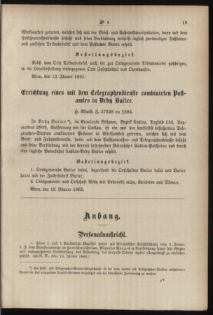 Post- und Telegraphen-Verordnungsblatt für das Verwaltungsgebiet des K.-K. Handelsministeriums 18850119 Seite: 3