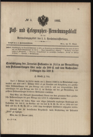 Post- und Telegraphen-Verordnungsblatt für das Verwaltungsgebiet des K.-K. Handelsministeriums 18850126 Seite: 1