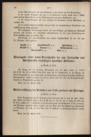 Post- und Telegraphen-Verordnungsblatt für das Verwaltungsgebiet des K.-K. Handelsministeriums 18850129 Seite: 2