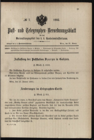 Post- und Telegraphen-Verordnungsblatt für das Verwaltungsgebiet des K.-K. Handelsministeriums 18850131 Seite: 1