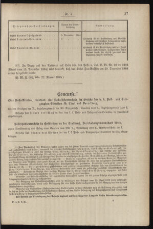 Post- und Telegraphen-Verordnungsblatt für das Verwaltungsgebiet des K.-K. Handelsministeriums 18850131 Seite: 9