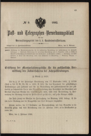 Post- und Telegraphen-Verordnungsblatt für das Verwaltungsgebiet des K.-K. Handelsministeriums 18850209 Seite: 1