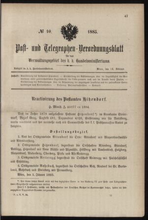 Post- und Telegraphen-Verordnungsblatt für das Verwaltungsgebiet des K.-K. Handelsministeriums