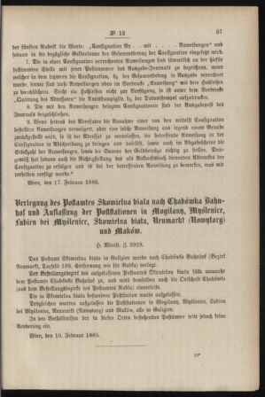 Post- und Telegraphen-Verordnungsblatt für das Verwaltungsgebiet des K.-K. Handelsministeriums 18850220 Seite: 3