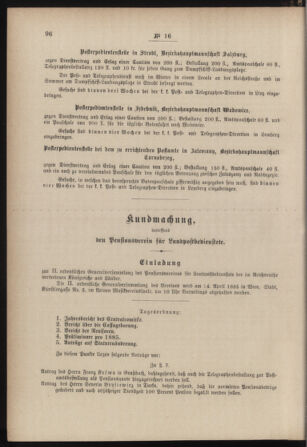 Post- und Telegraphen-Verordnungsblatt für das Verwaltungsgebiet des K.-K. Handelsministeriums 18850310 Seite: 14