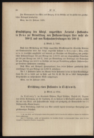 Post- und Telegraphen-Verordnungsblatt für das Verwaltungsgebiet des K.-K. Handelsministeriums 18850310 Seite: 4