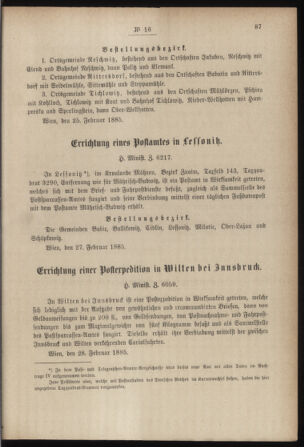 Post- und Telegraphen-Verordnungsblatt für das Verwaltungsgebiet des K.-K. Handelsministeriums 18850310 Seite: 5