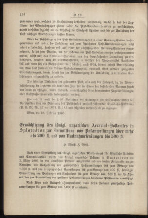 Post- und Telegraphen-Verordnungsblatt für das Verwaltungsgebiet des K.-K. Handelsministeriums 18850315 Seite: 2