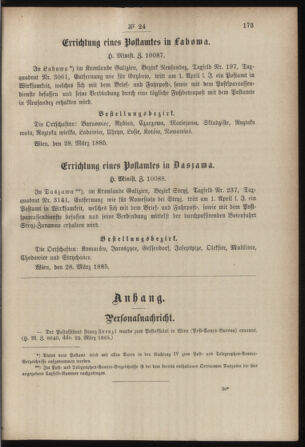 Post- und Telegraphen-Verordnungsblatt für das Verwaltungsgebiet des K.-K. Handelsministeriums 18850404 Seite: 3