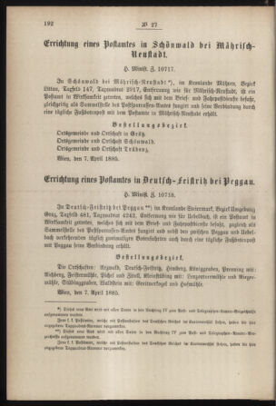 Post- und Telegraphen-Verordnungsblatt für das Verwaltungsgebiet des K.-K. Handelsministeriums 18850417 Seite: 2